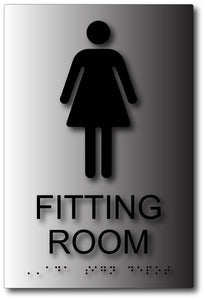 Womens Fitting Room ADA Sign on Brushed Aluminum with Braille