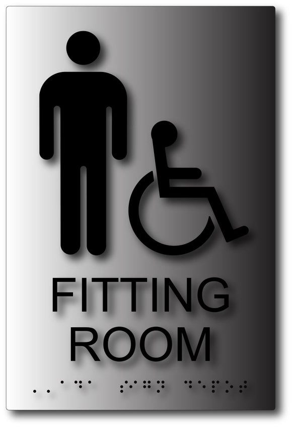 Men's Wheelchair Accessible Fitting Room Sign in Brushed Aluminum