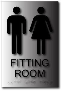 Unisex Fitting Room Sign - Male and Female Symbols - Brushed Aluminum
