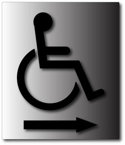 BAL-1089 Wheelchair Symbol with Direction Arrow on Brushed Aluminum - Black