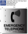 Emergency Telephone ADA Sign - Brushed Aluminum - 8"x8" thumbnail