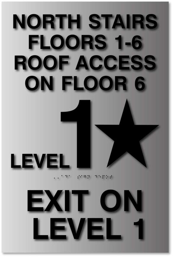 BAL-1098 Stairwell Floor Level Sign - 12" x 18" - Brushed Aluminum - Black