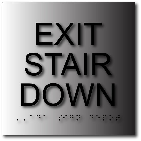 BAL-1100 Exit Stair Down Sign in Brushed Aluminum - Black