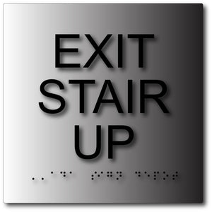 BAL-1101 Exit Stair Up Sign in Brushed Aluminum - Black