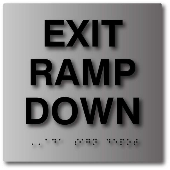 BAL-1102 Exit Ramp Down Sign in Brushed Aluminum - Black