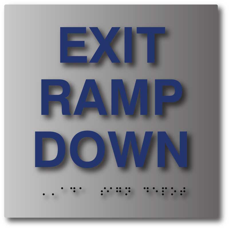 Escape Ramp Sing Exit Ramp Down Sign in Brushed Aluminum – ADA Sign Depot