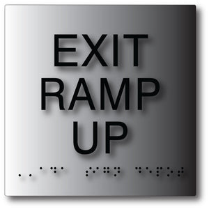 BAL-1103 Exit Ramp Up ADA Sign in Brushed Aluminum with Braille - Black