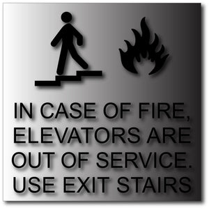 BAL-1104 In Case of Fire Signs in Brushed Aluminum - Black