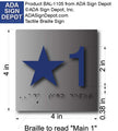 Elevator Floor Number Signs with Braille - 4" x 4" - Brushed Aluminum - Set of Two thumbnail