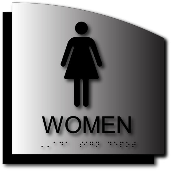 BAL-1019 Women's Restroom ADA Sign in Brushed Aluminum with Back Plate Black
