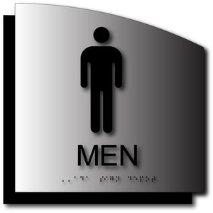 BAL-1111 Men's Bathroom Sign in Brushed Aluminum with Back Plate - Black
