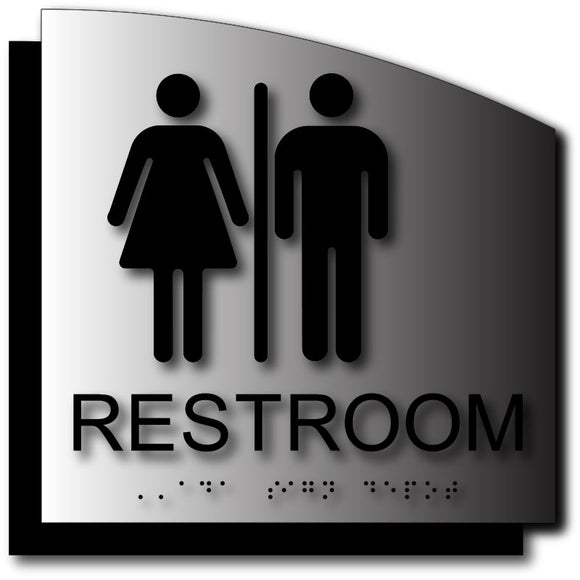 BAL-1113 Unisex Restroom ADA Sign - Brushed Aluminum with Radius Cut Back Plate - Black