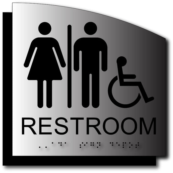 BAL-1114 Unisex Wheelchair Bathroom Sign on Brushed Aluminum - Black