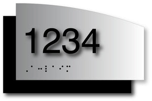 BAL-1118 Custom ADA Room Number Signs on Curved Brushed Aluminum - Black