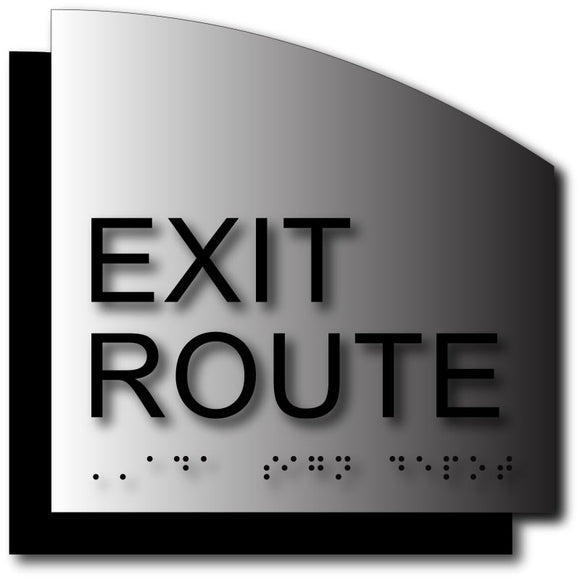 BAL-1119 ADA Exit Route Sign in Brushed Aluminum with Radius Cut Back Plate - Black