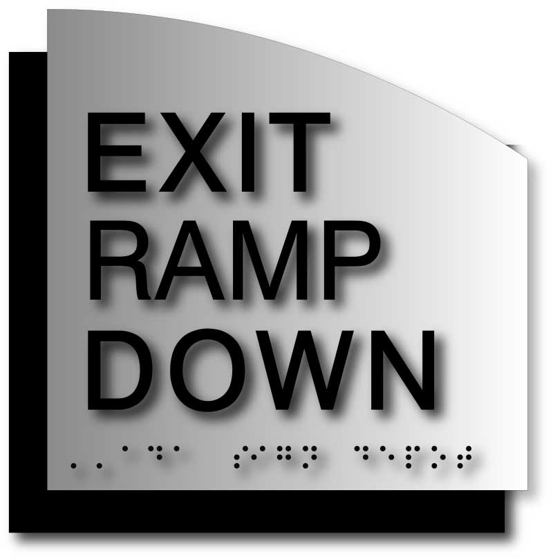 Back Down Ramp Sign ADA Exit Ramp Down Sign in Brushed Aluminum Radius Cut Back Plate – ADA ...