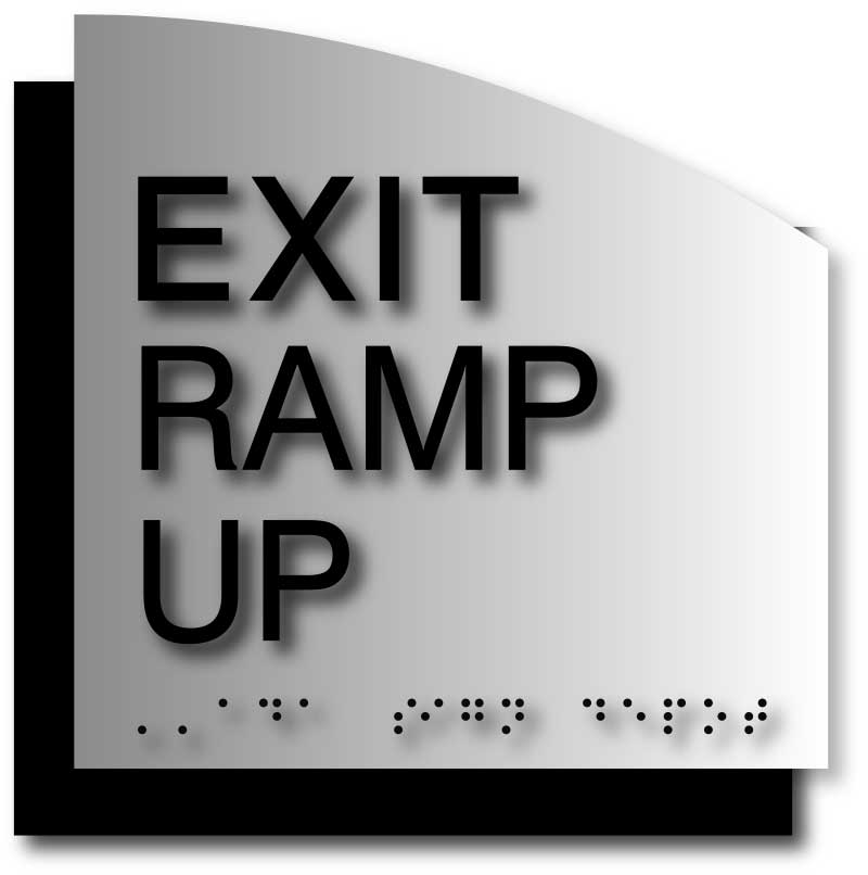 Exit Ramp Up ADA Signs in Brushed Aluminum with Curved Back Plate – ADA ...