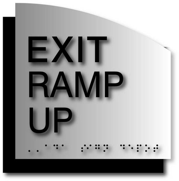 BAL-1125 Exit Ramp Up ADA Signs in Brushed Aluminum with Curved Back Plate - Black
