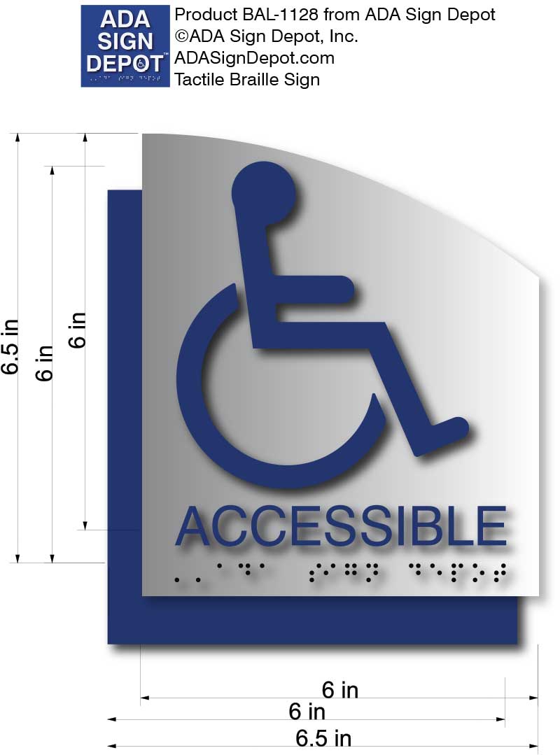 Wheelchair Accessible Signs on Brushed Aluminum with Curved Back Plate ...