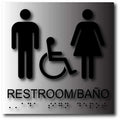 Bilingual Unisex Restroom ADA Signs - 8" x 8" - Brushed Aluminum thumbnail