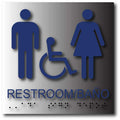 Bilingual Unisex Restroom ADA Signs - 8" x 8" - Brushed Aluminum thumbnail