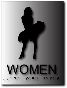 BAL-1143 Marilyn Monroe Restroom Signs in Brushed Aluminum Black