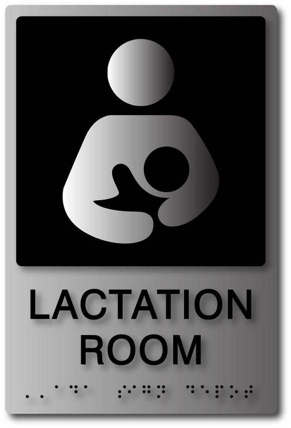 BAL-1159 Brushed Aluminum Lactation Room ADA Signs - Black