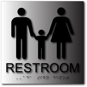 BAL-1162 Family Unisex Bathroom ADA Signs in Brushed Aluminum Black