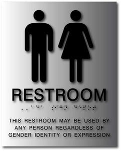 BAL-1169 Unisex Gender Neutral Bathroom Sign Black on Brushed Aluminum