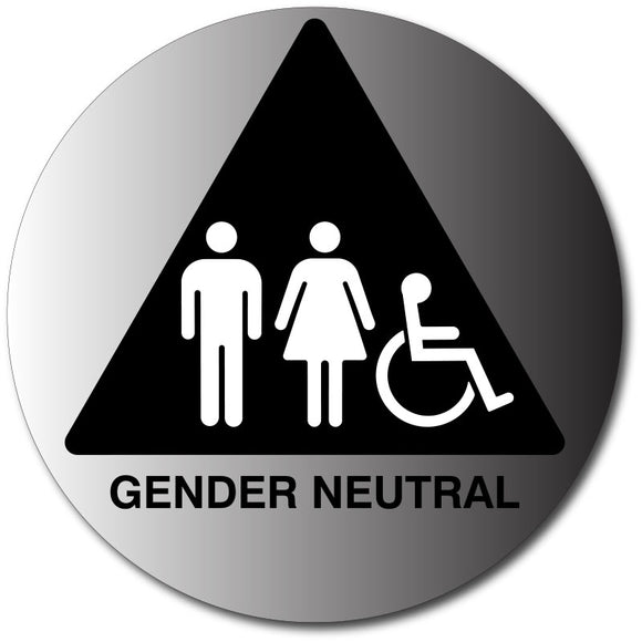 BAL-1170 Gender Neutral Restroom Door Sign in Brushed Aluminum - Black