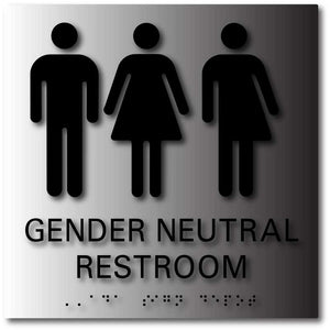 BAL-1171 Gender Neutral Symbols Restroom Signs with Braille Black on Brushed Aluminum