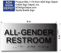 All Gender Restroom Sign - Brushed Aluminum - 8"x4" thumbnail