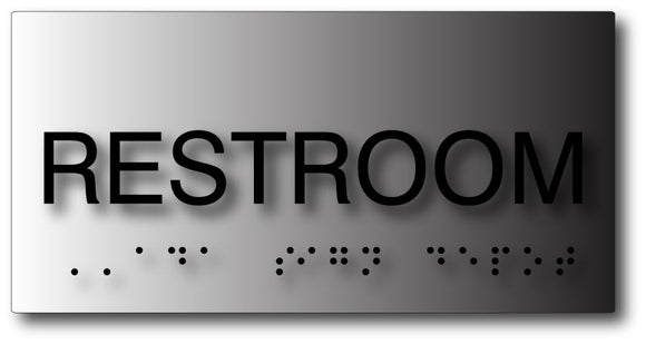Restroom Sign with Tactile Letters and Braille in Brushed Aluminum ...