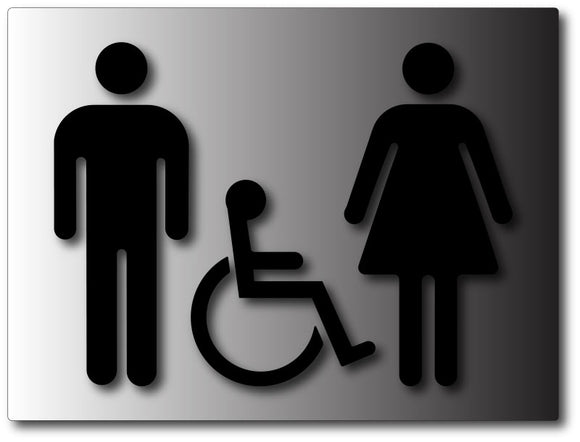 Restroom Gender Symbols Signs - ADA Bathroom Symbol Signs in Brushed Aluminum