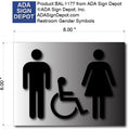 All Gender Restroom Symbol Signs  Brushed Aluminum Signs - 8" x 6" thumbnail