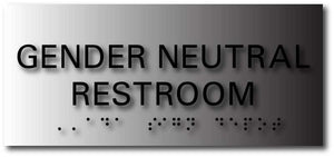 BAL-1178 Gender Neutral Restroom Brushed Aluminum Restroom ADA Signs in Black