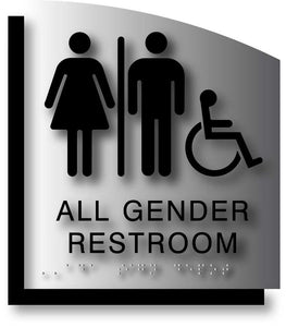 BAL-1179 All Gender Wheelchair Accessible Restroom Signs Black on Brushed Aluminum