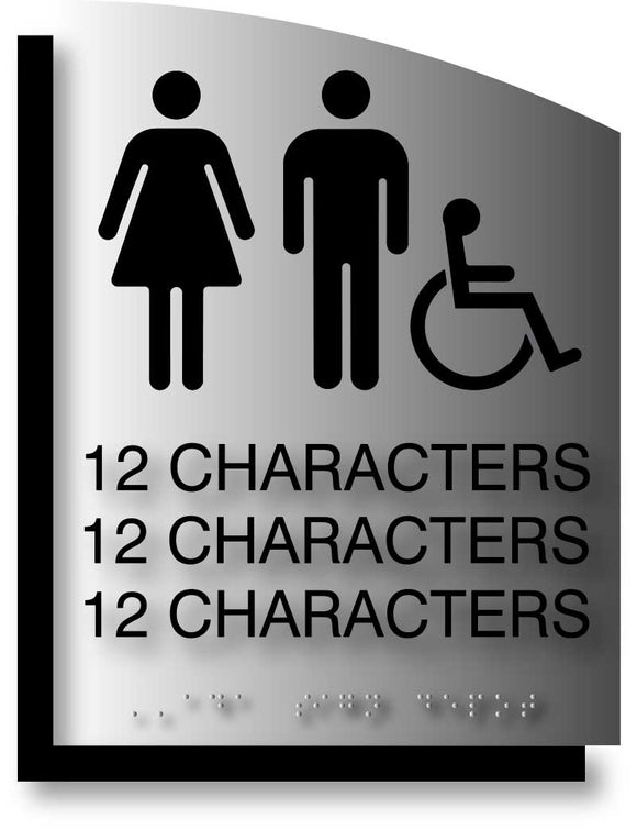 BAL-1182 Custom ADA Signs Curved Brushed Aluminum and Offset Back Plate - Black