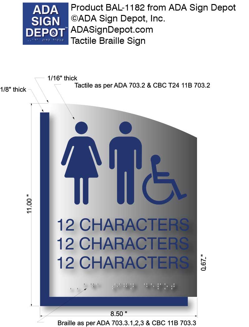 Rectangular Ada Sign Custom ADA Signs Curved Brushed Aluminum & Offset Back Plate – ADA Sign ...