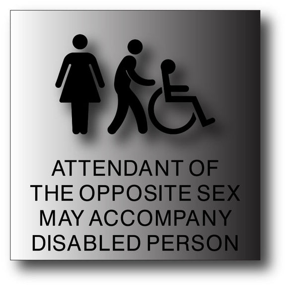 BAL-1014 Attendant of Opposite Sex Brushed Aluminum Restroom Sign - Black