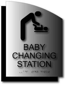 BWL-1001 Baby Changing Station Restroom Sign in Brushed Aluminum with Back Plate Black