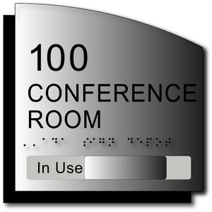 BWL-1002 Custom Room Number and Name Sign with In-Use Slide on Brushed Aluminum - Black