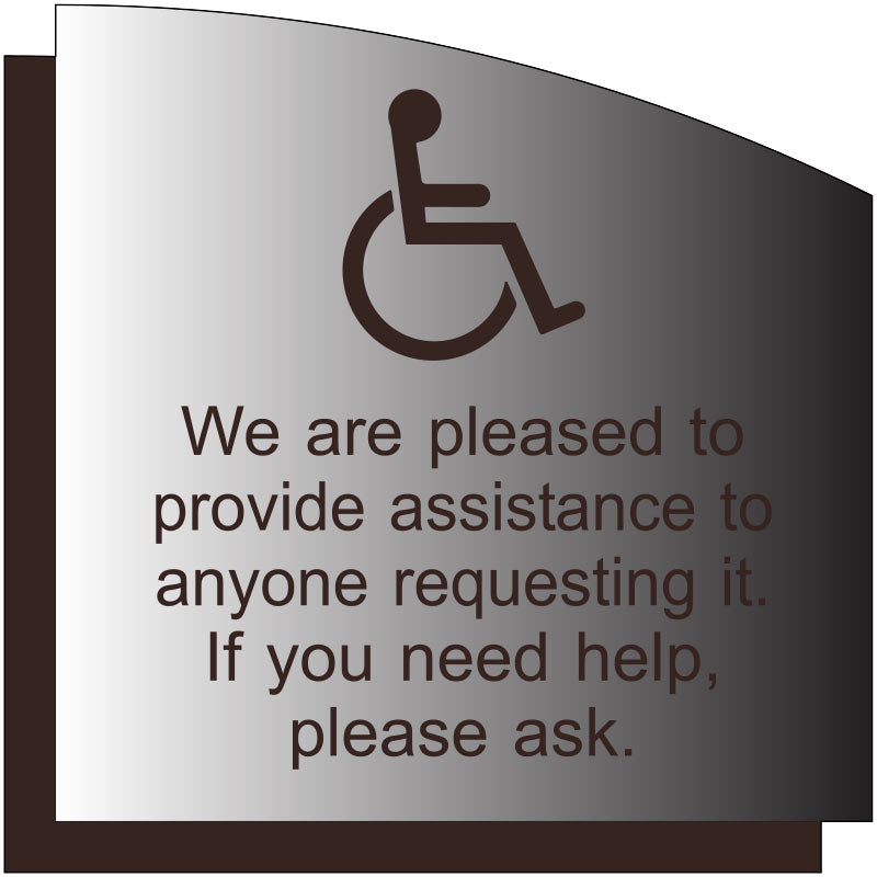 Wheelchair Customer Assistance ADA Sign - Brushed Aluminum with Backer ...