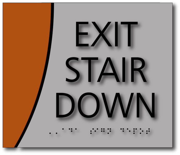 BWL-1013 Exit Stair Down ADA Compliance Sign in Brushed Aluminum and Wood Laminates - Black