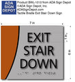 ADA Exit Stair Down Sign in Brushed Aluminum and Wood - 7" x 6" thumbnail