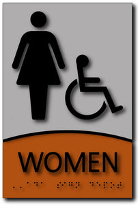 BWL-1015 Womens Wheelchair Accessible Bathroom Sign - Designer Brushed Aluminum - Black