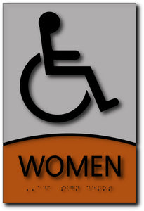 BWL-1017 Wheelchair Symbol Women's Restroom Sign in Brushed Aluminum and Wood Black