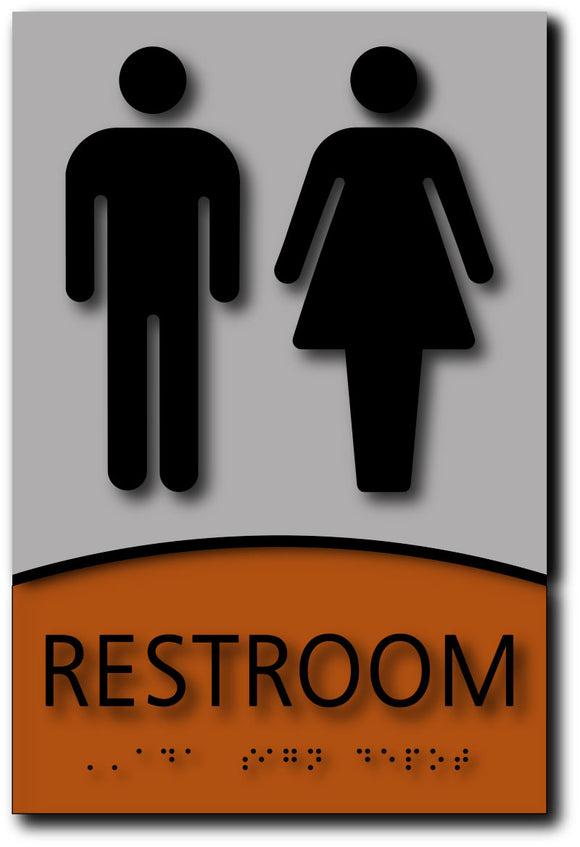 BWL-1021 Unisex Restroom ADA Signs in Brushed Aluminum and Wood Laminates - Black