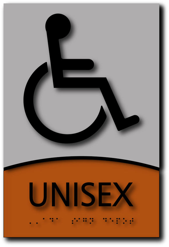 BWL-1023 Wheelchair Accessible Unisex Bathroom Sign in Brushed Aluminum Black