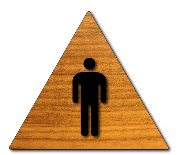 Men's Bathroom Door Sign with Male Gender Symbol in Wood Laminate - Black